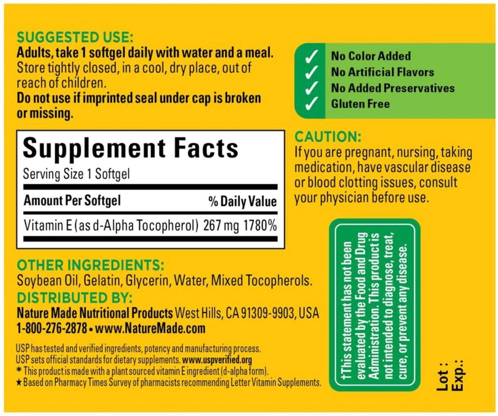 Close-up of a vitamin E softgel capsule