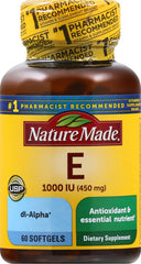 Nature Made Vitamin E 450 mg (1000 IU) dl-Alpha Softgels bottle, 60 softgels