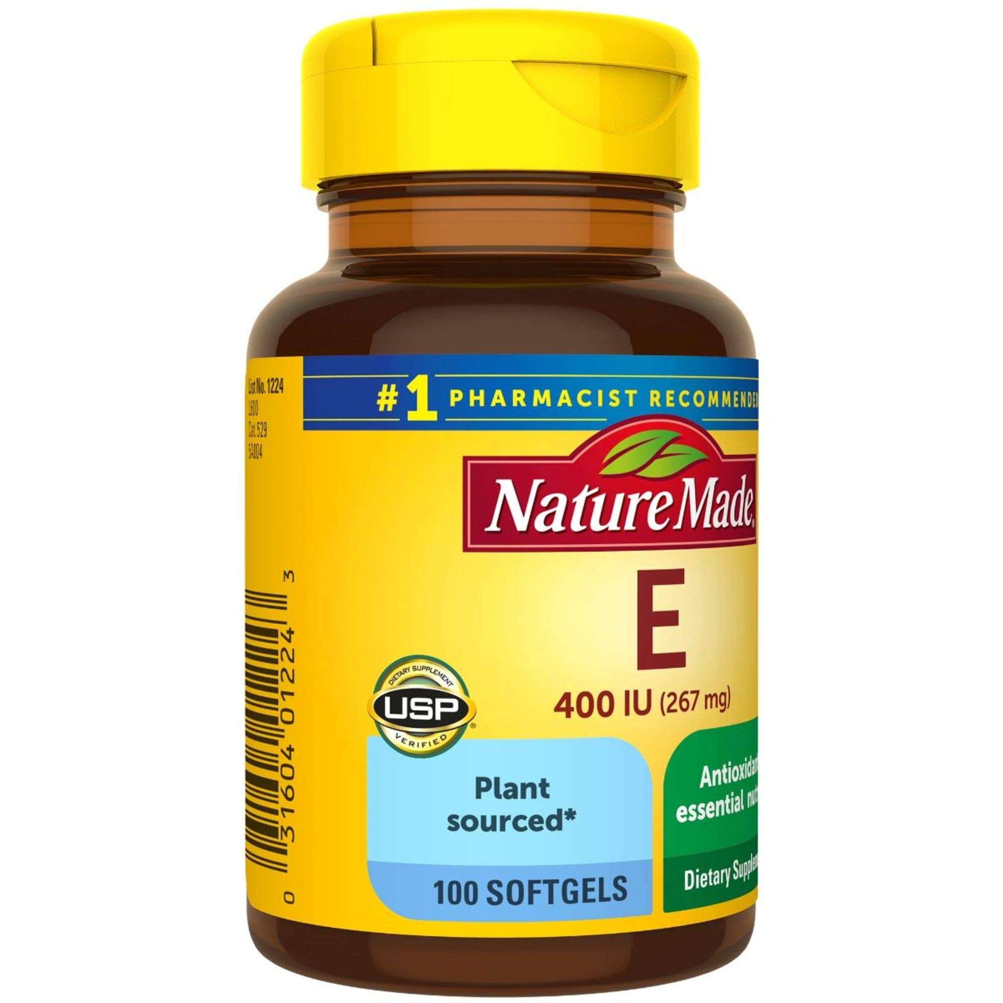 Nutrition label/ingredients on Nature Made Vitamin E bottle