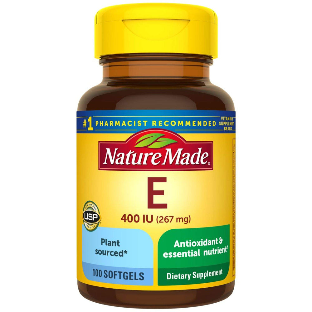 Front view of Nature Made Plant Sourced Vitamin E 267 mg (400 IU) d-Alpha Softgels Pack 3 bottle
