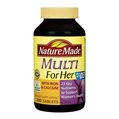 Nature Made Women's Multivitamin 300 Tablets bottle with iron and calcium, 23 nutrients