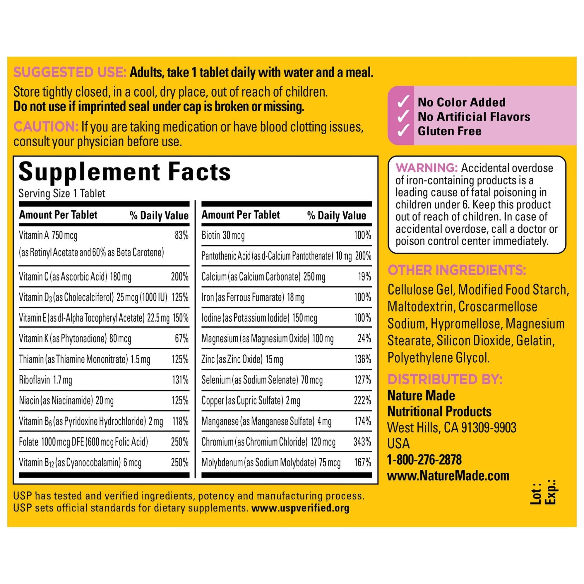 Bottle with Nature Made Women's Multivitamin label close-up