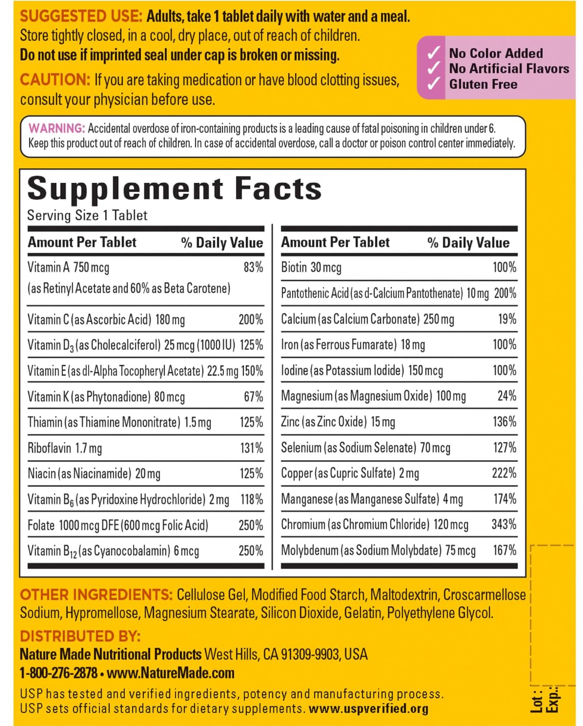 Close-up of Nature Made Women's Multivitamin tablets