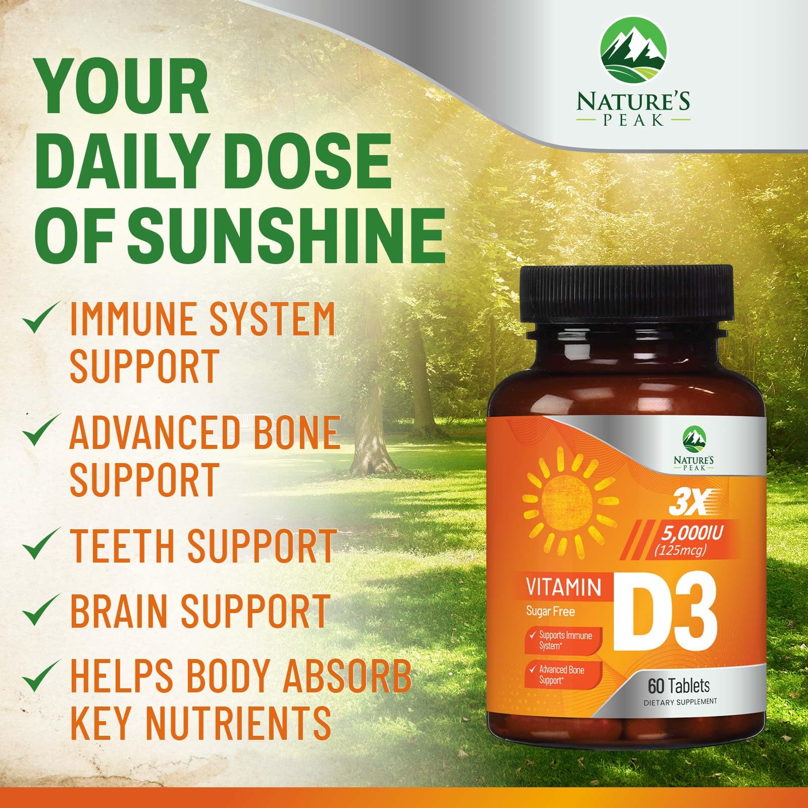 Promotional image of Nature's Peak Vitamin D3 dietary supplement