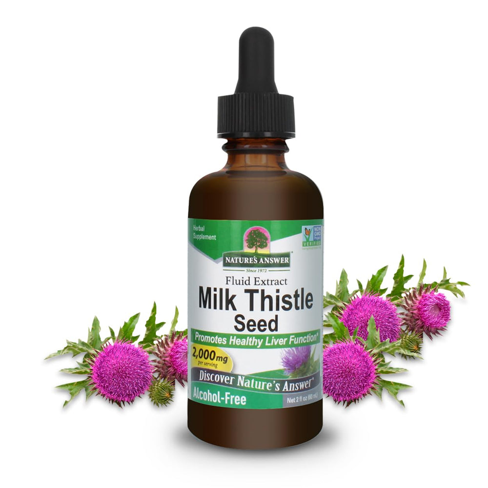 Nature's Answer Milk Thistle 2 oz alcohol-free liquid extract bottle.