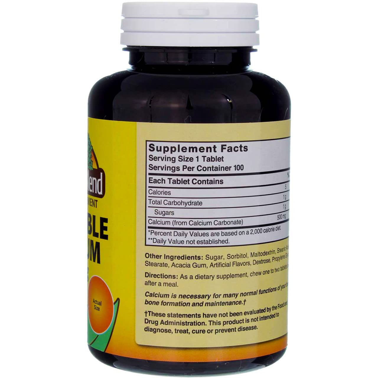 Gluten-free label on Nature's Blend calcium chewable bottle