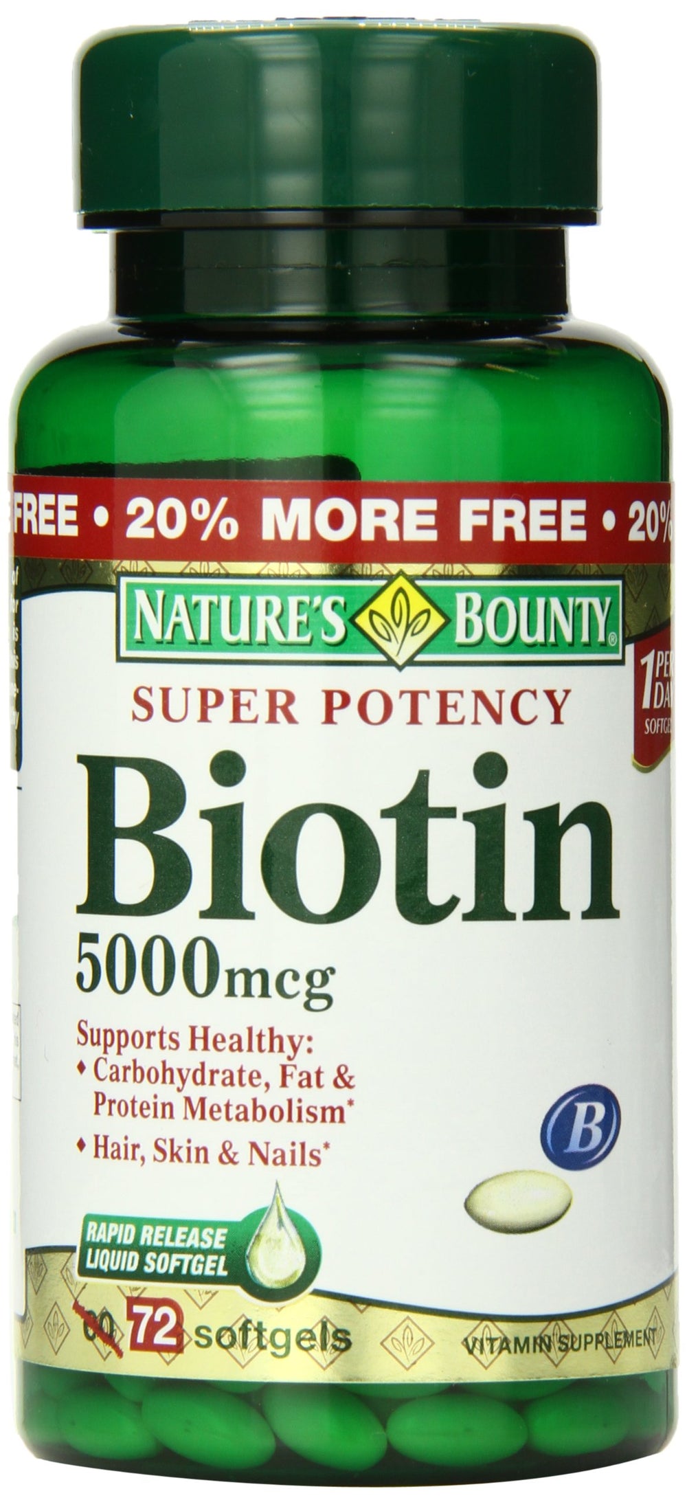 Nature’s Bounty Biotin 5000 mcg Rapid Release Softgels bottle