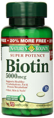 Nature’s Bounty Biotin 5000 mcg Rapid Release Softgels bottle