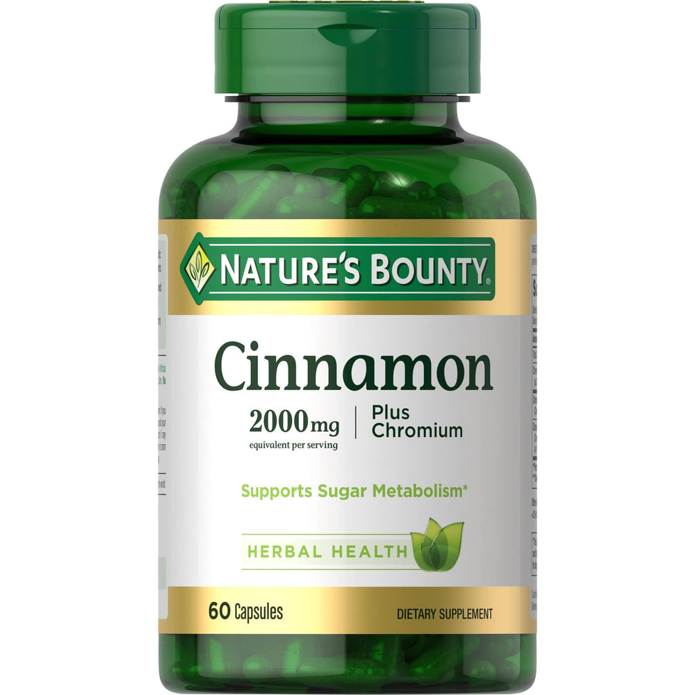 Nature's Bounty Cinnamon 2000 mg Plus Chromium bottle (60 capsules) – hero image