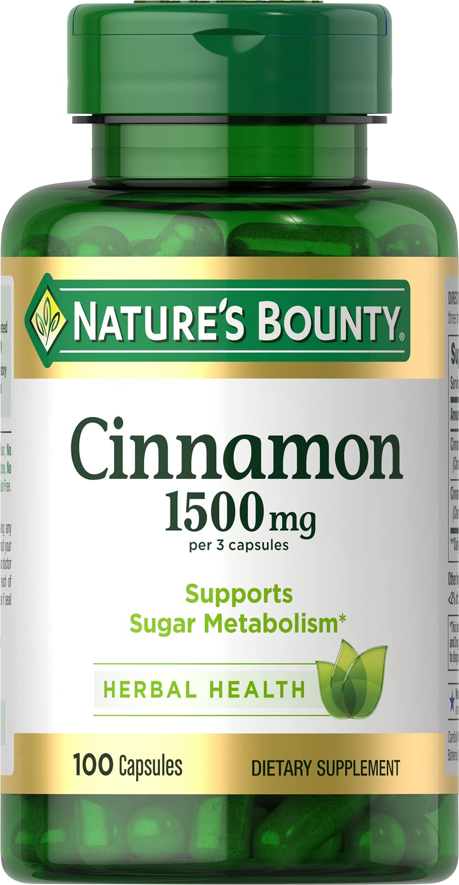 Nature's Bounty Cinnamon capsules bottle front