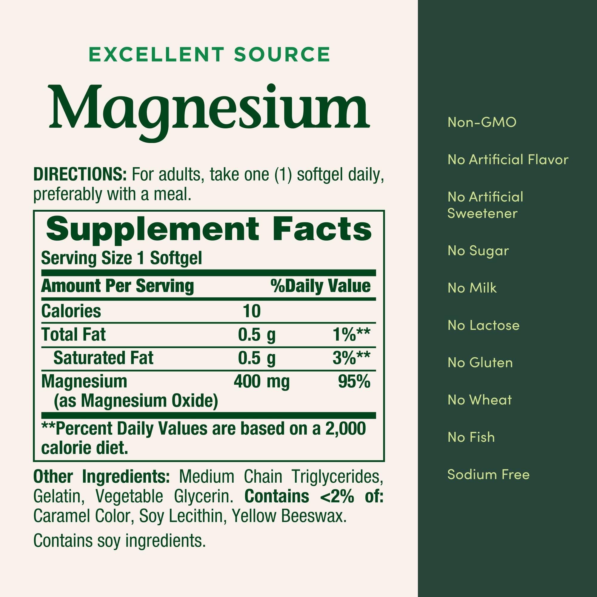 Daily value icon indicating 100% DV of magnesium per softgel