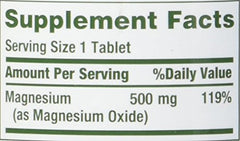 Close-up of Nature's Bounty Magnesium 500mg tablets