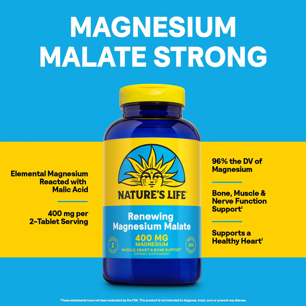 Nature's Life magnesium malate bottle on a white background