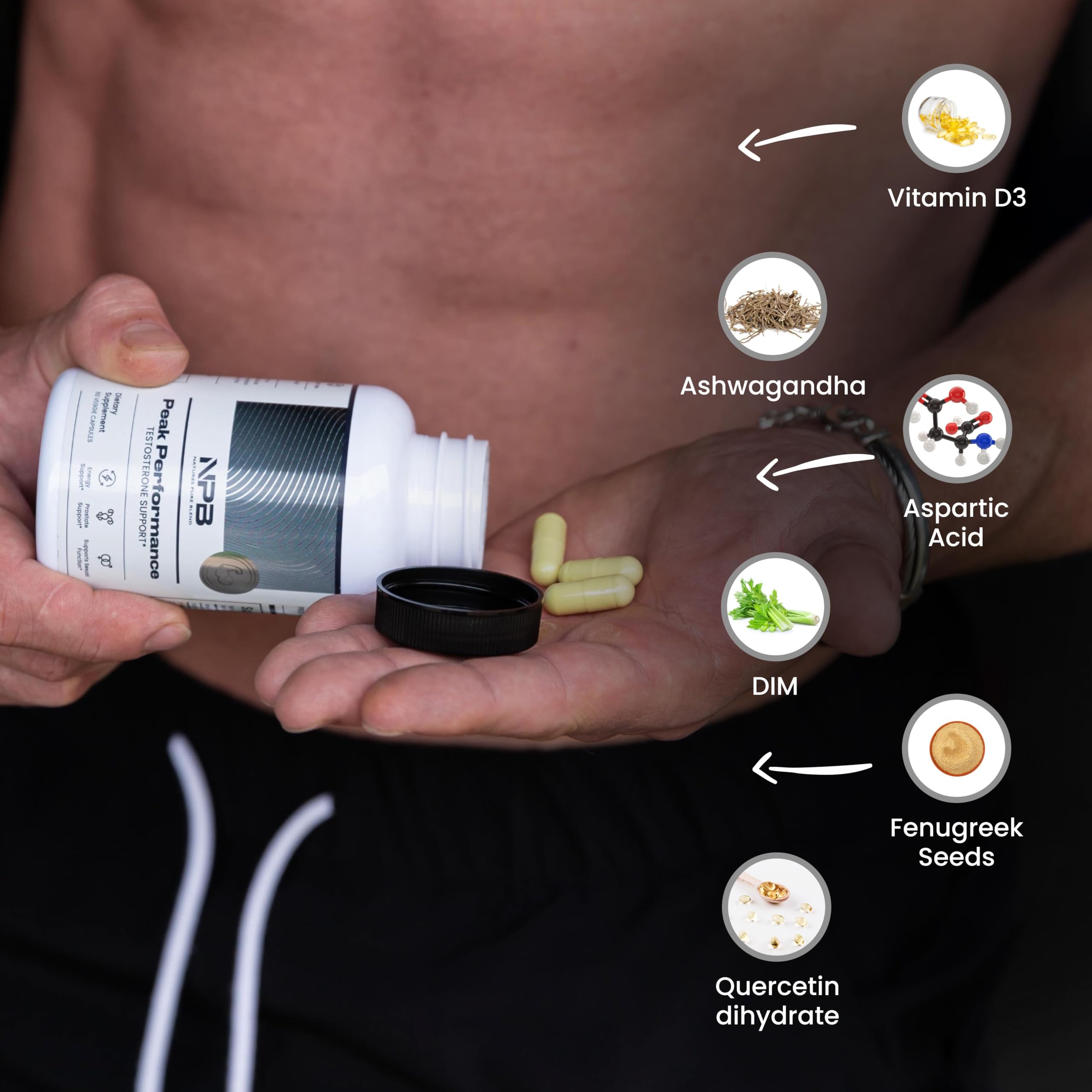 Nature's Pure Blend Peak Performance capsules shown for convenient daily energy support.