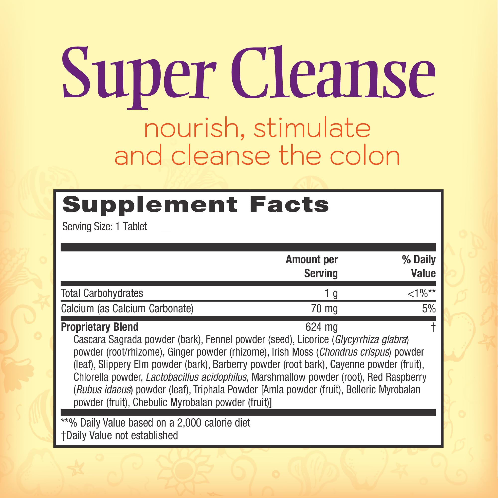 Nature's Secret Super Cleanse bottle-dispense shows tablet form for easy daily gut balance support.