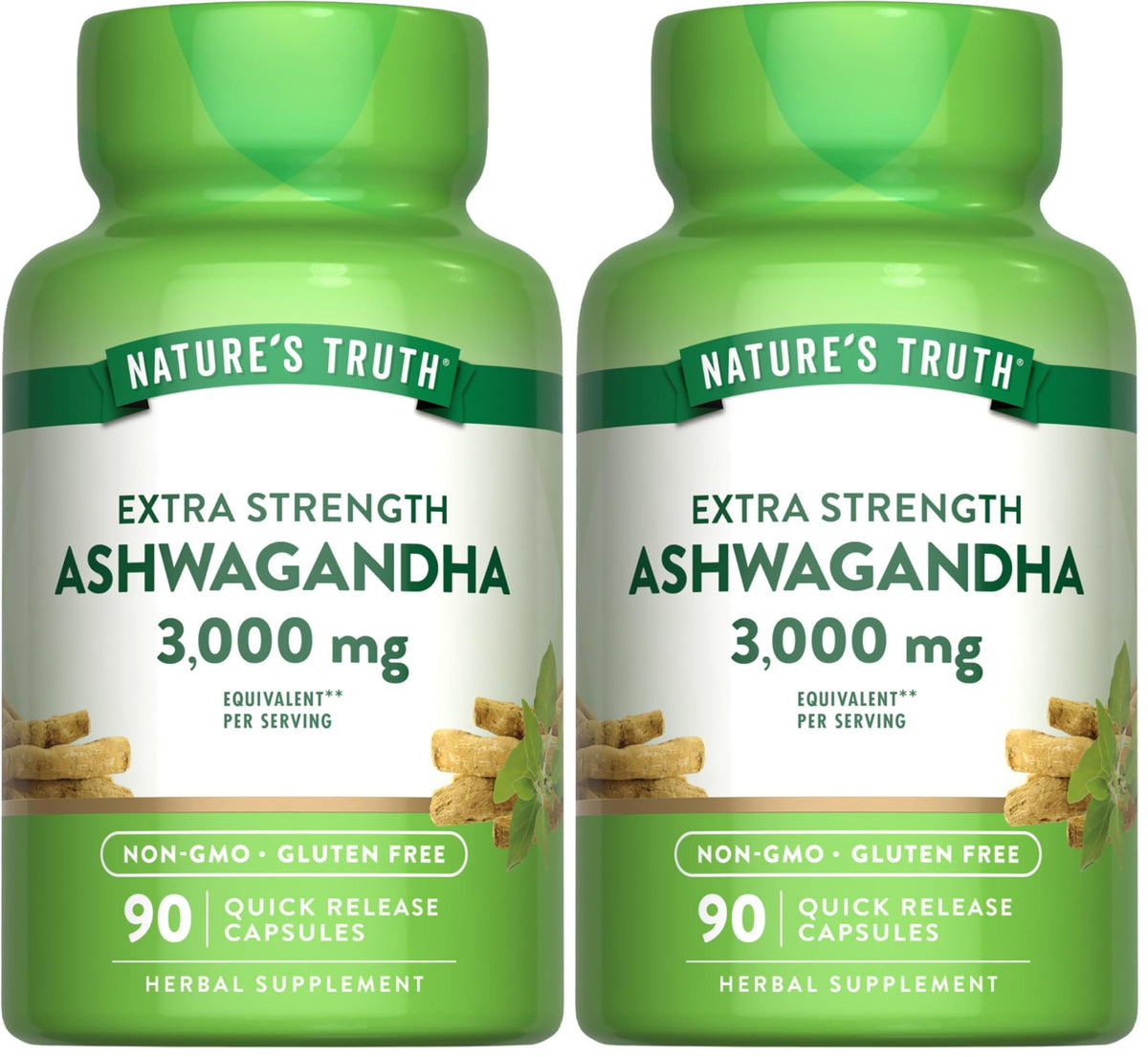 Nature's Truth Ashwagandha capsules bottle with 90-count pack (pack of 2)