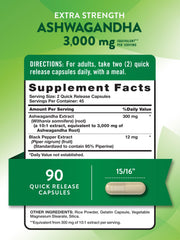 Close-up of Nature's Truth Ashwagandha 3000mg bottle label