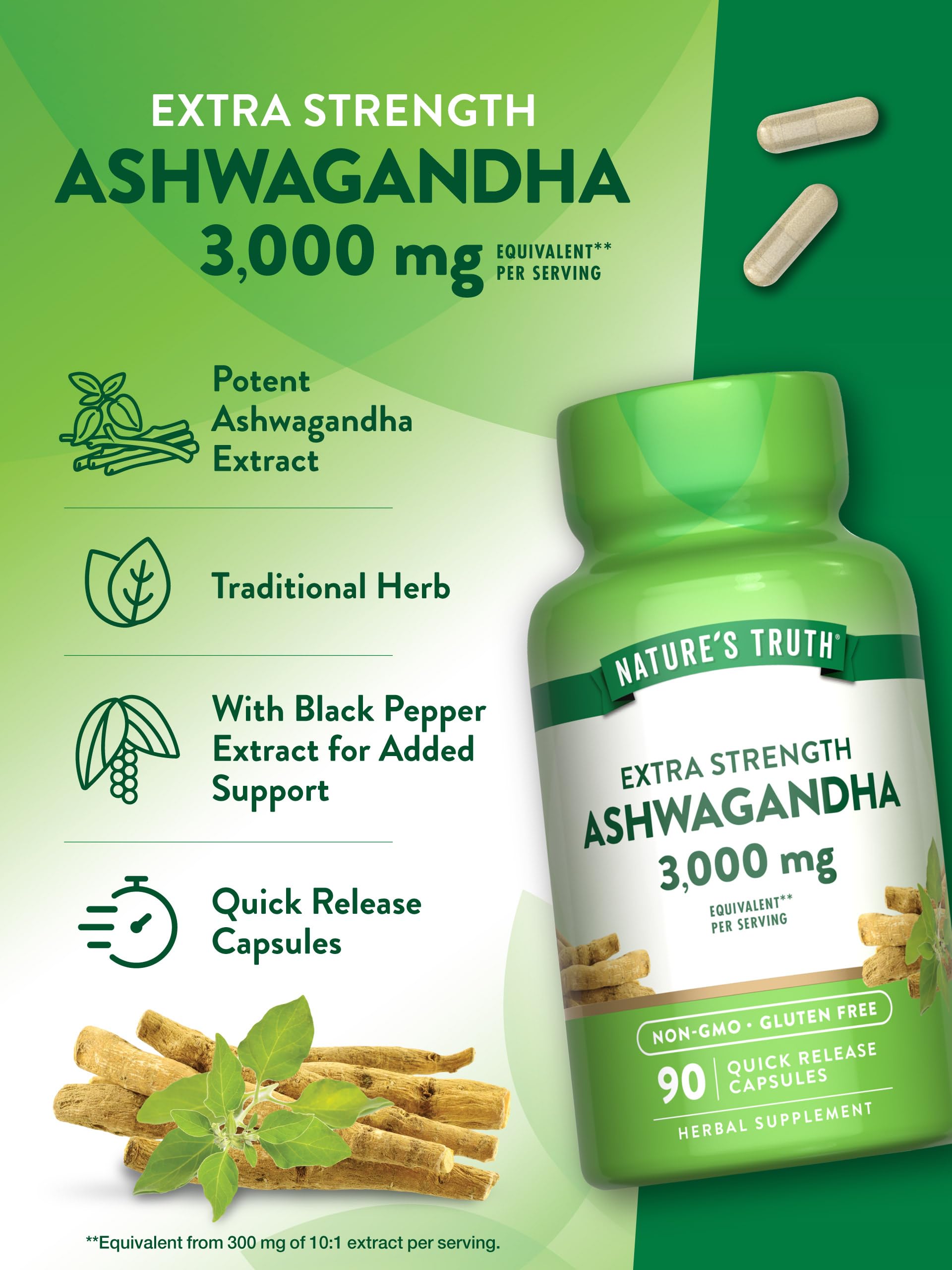 Non-GMO and gluten-free label on Nature's Truth Ashwagandha
