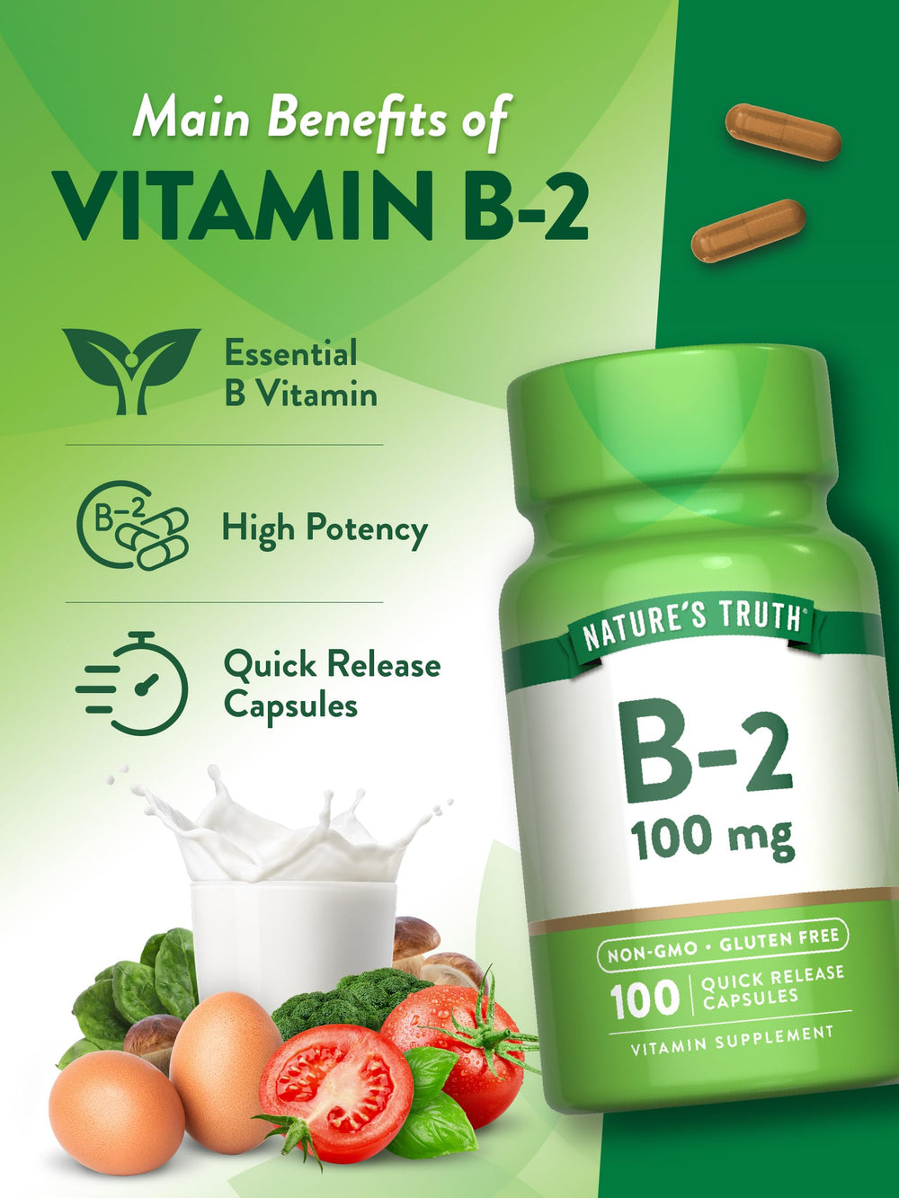 Front view of Nature's Truth B2 Vitamin packaging
