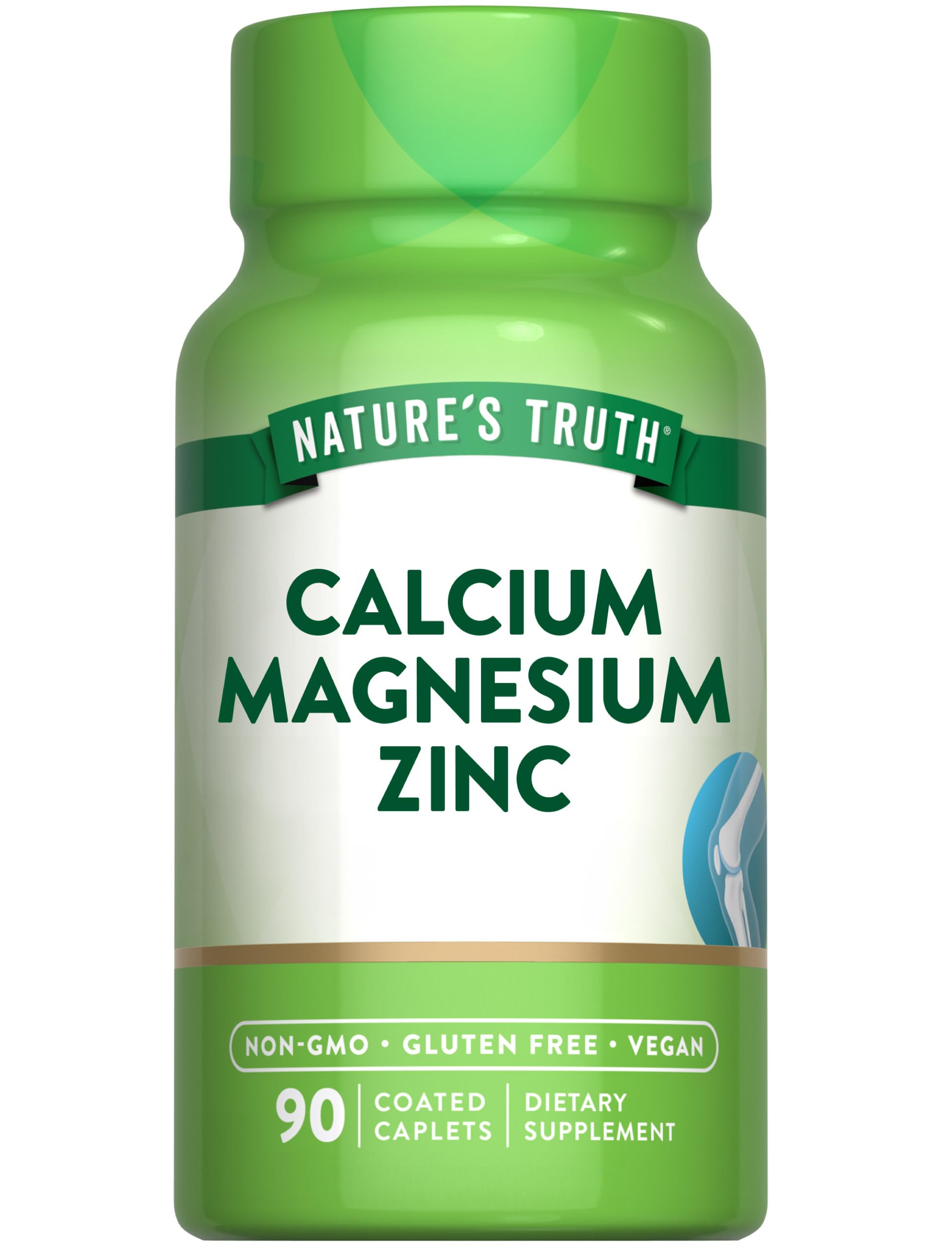 Bottle of Nature's Truth Calcium Magnesium Zinc 90 coated caplets