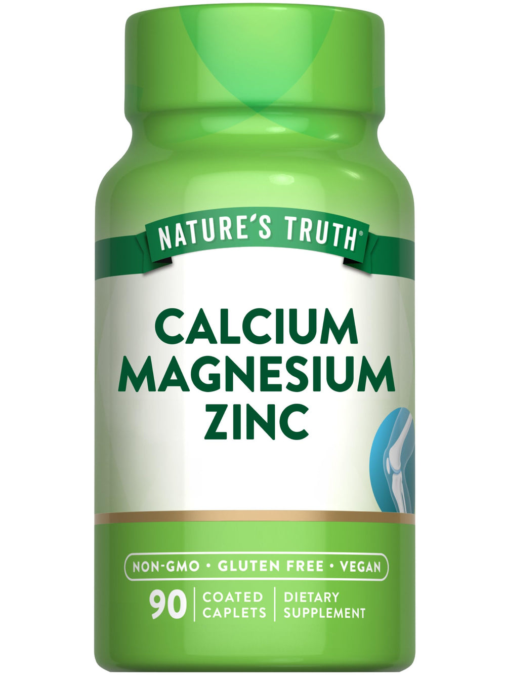 Bottle of Nature's Truth Calcium Magnesium Zinc 90 coated caplets