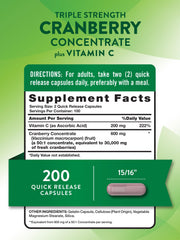 Close-up of Cranberry Concentrate Pills bottle showing 30,000 mg claim