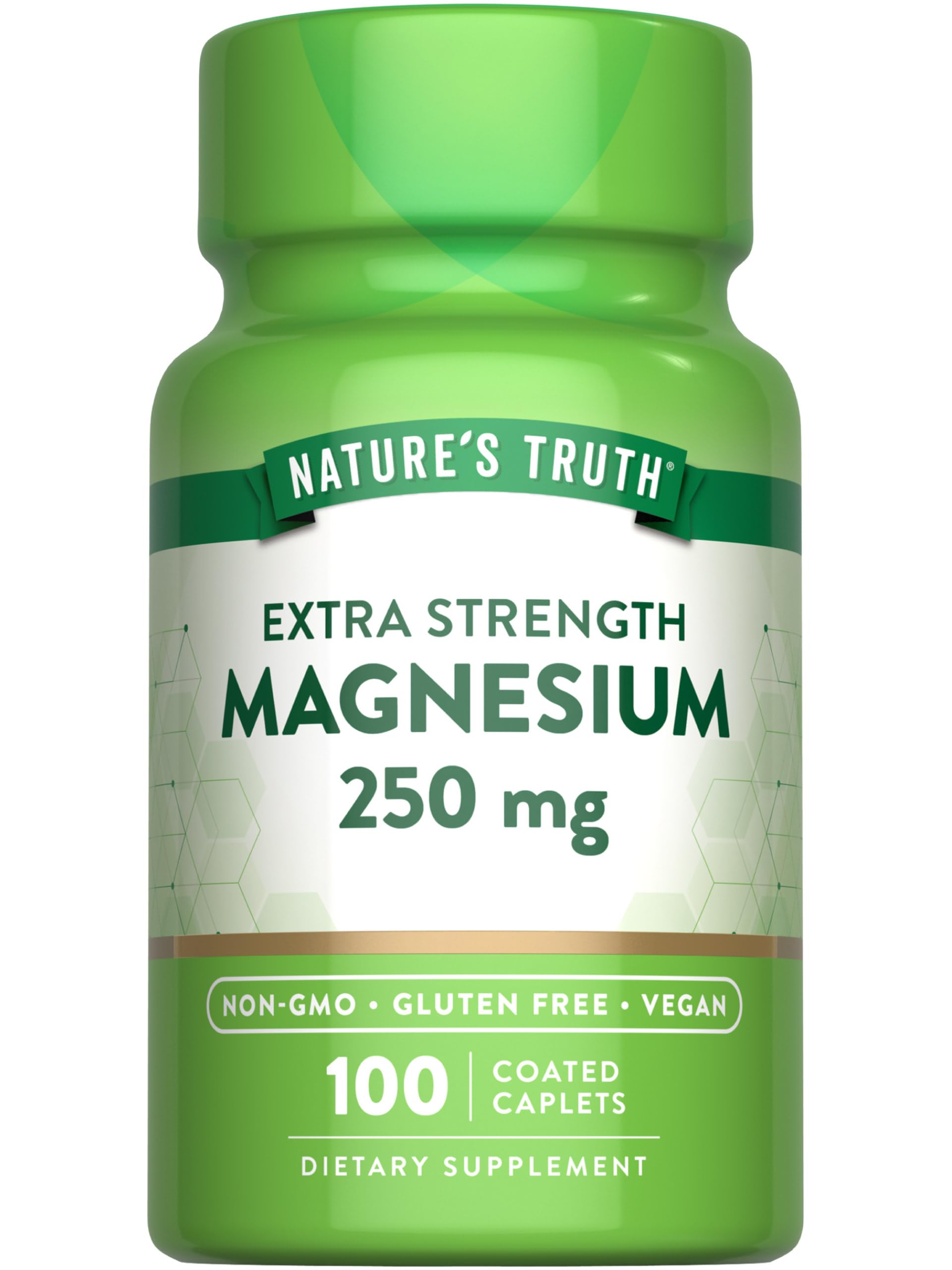 Nature's Truth Magnesium 250 mg caplets bottle - vegan and gluten-free