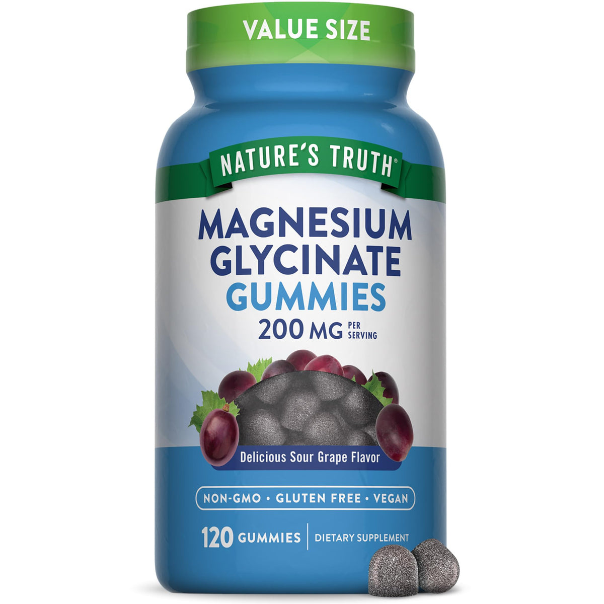 Front view of Nature's Truth Magnesium Glycinate Gummies for Adults in grape flavor