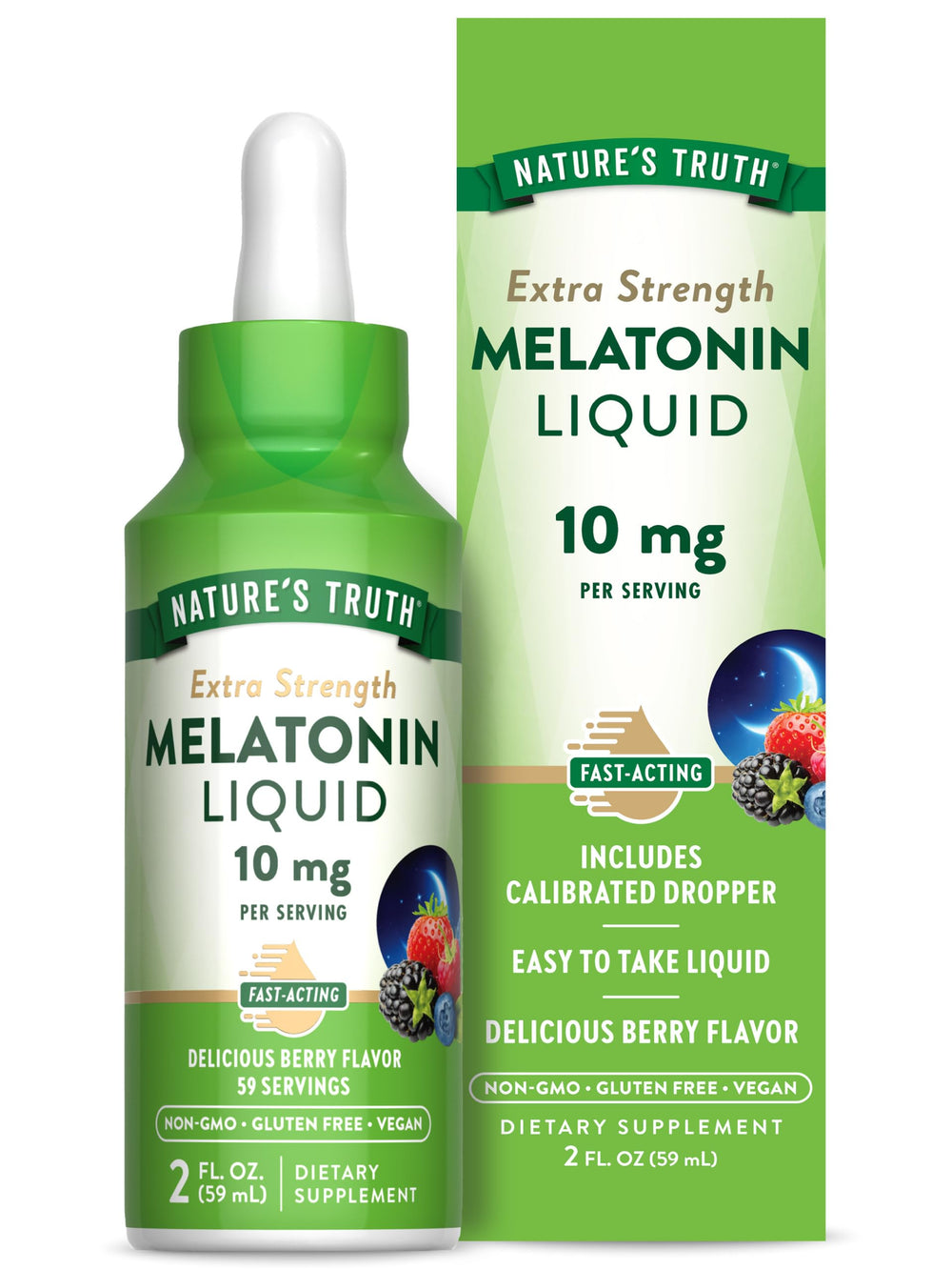 Nature's Truth Melatonin Liquid Berry Flavor bottle, 2 oz, 10 mg per serving