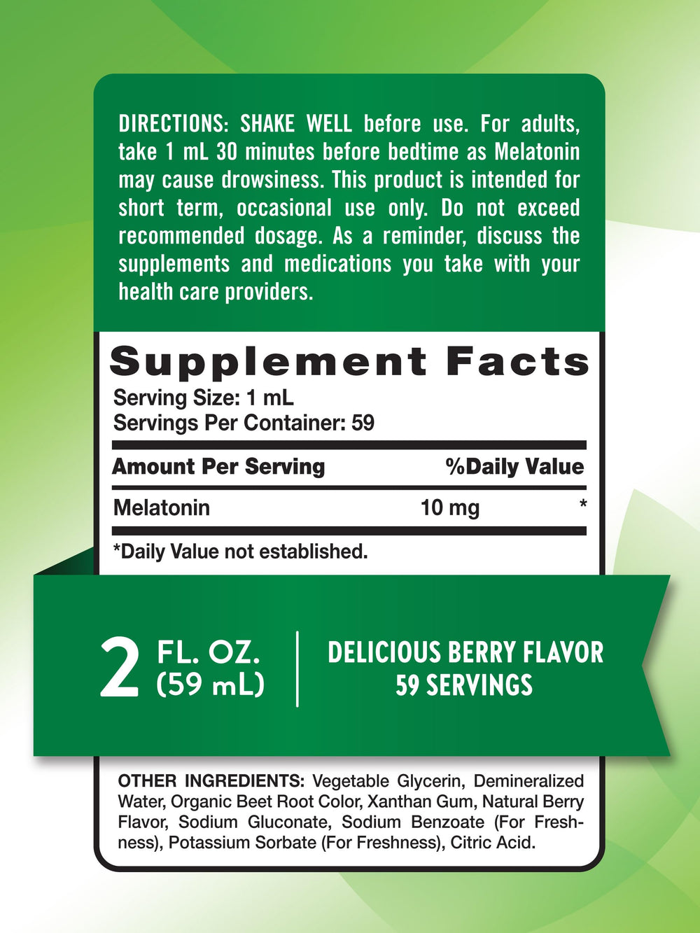 Close-up of Nature's Truth Melatonin Liquid Berry Flavor bottle