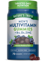 Front view of Nature's Truth multivitamin for men gummies bottle in blueberry flavor
