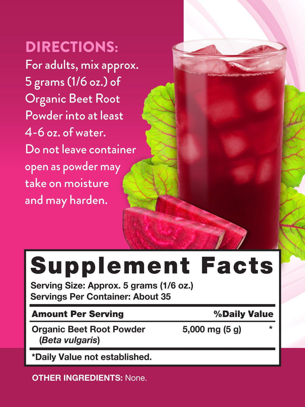 Back nutrition label of Nature's Truth Organic Beet Root Powder 6.1 oz