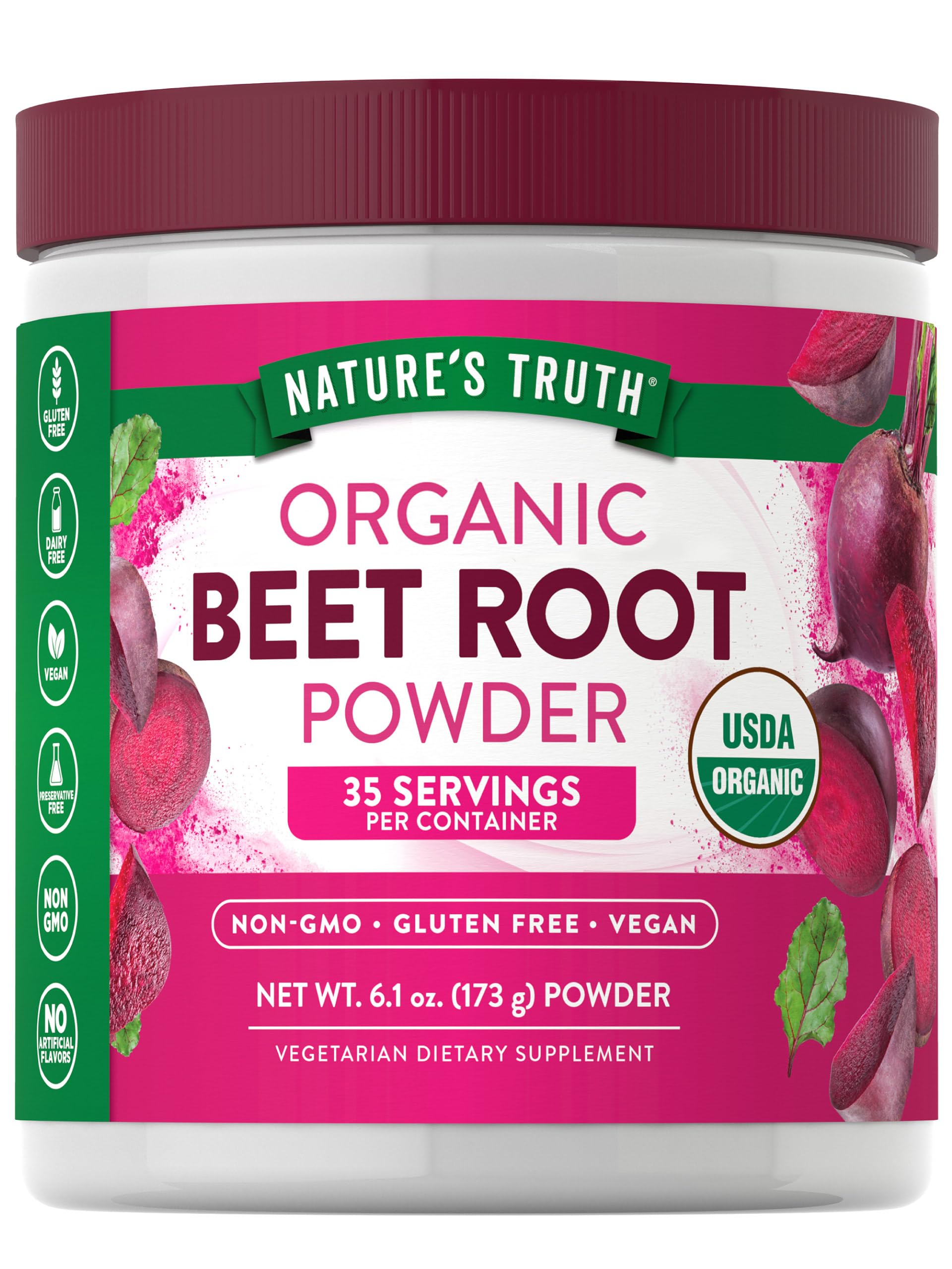 Front label of Nature's Truth Organic Beet Root Powder 6.1 oz