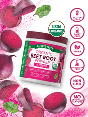 Close-up packaging of Nature's Truth Organic Beet Root Powder 6.1 oz