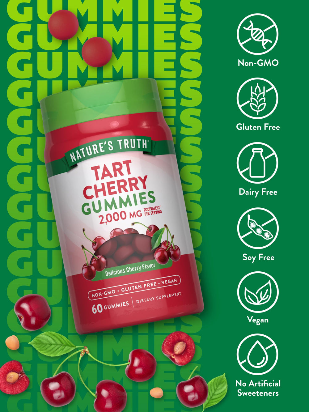 Two cherry-flavored vegan gummies