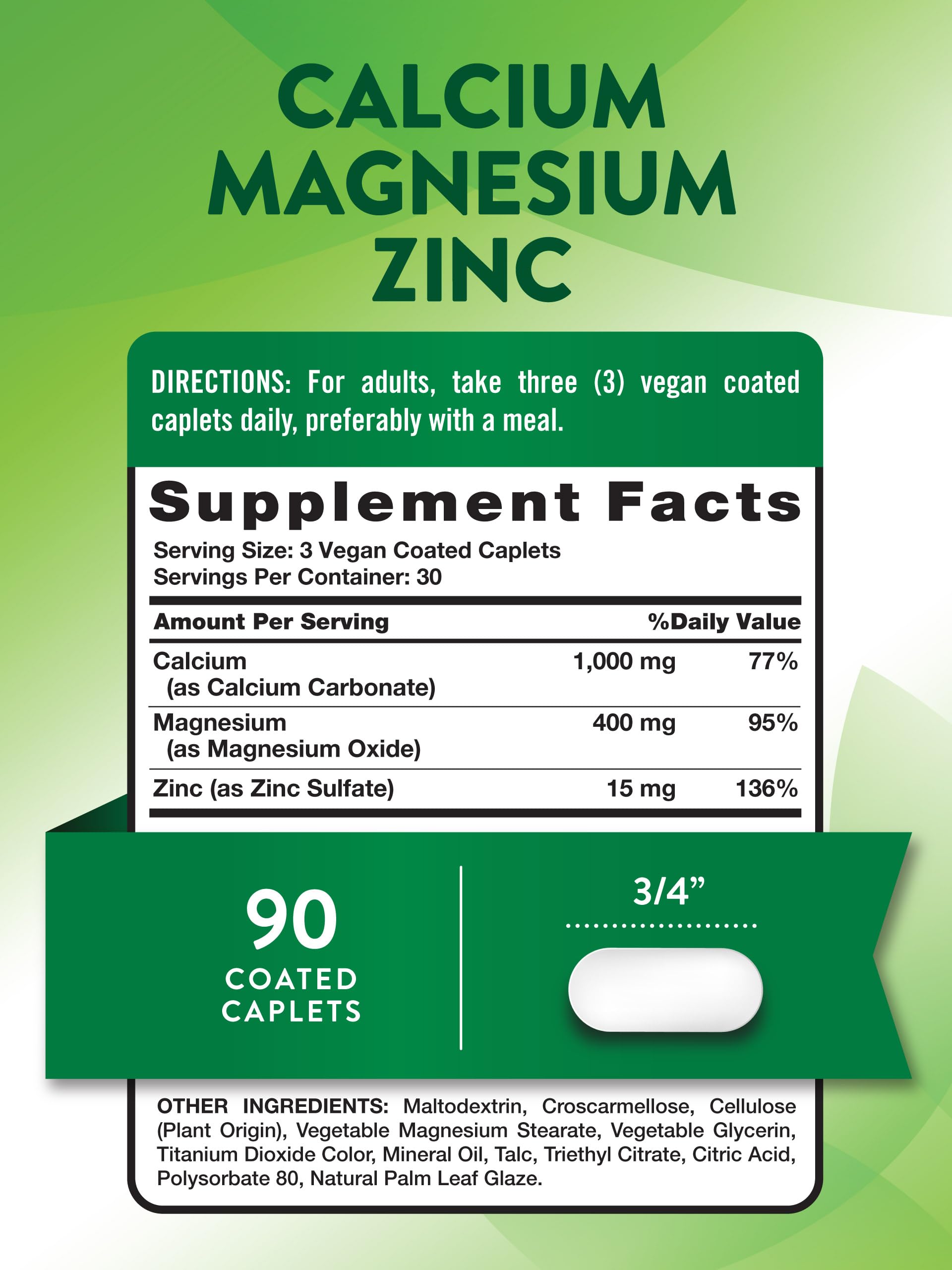 Vegan coated caplets packaging for Nature's Truth Calcium Magnesium Zinc