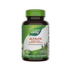 Nature's Way Alfalfa bottle label showing 1,215 mg per 3-capsule serving