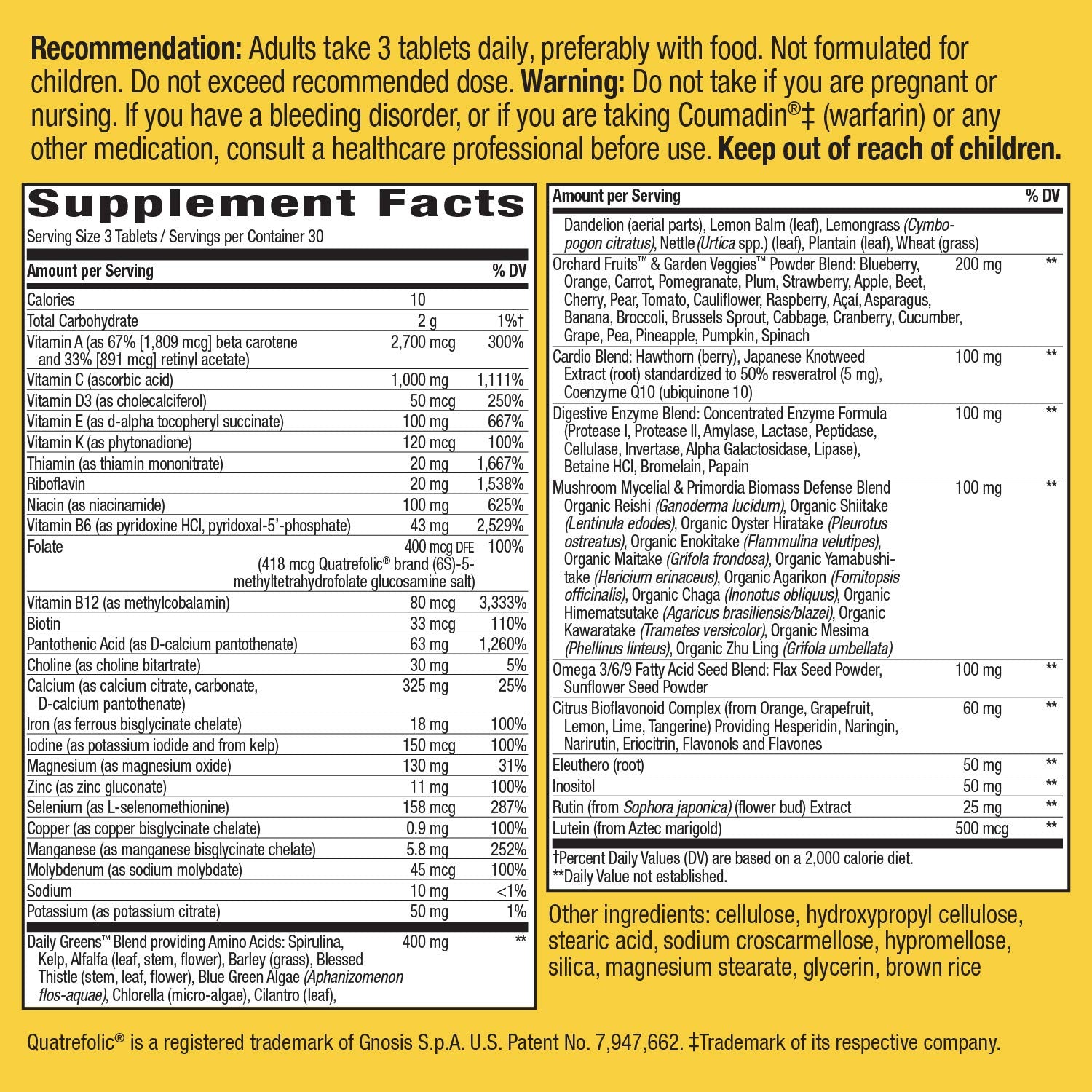 Vitamins and minerals icons on Nature's Way Alive! packaging