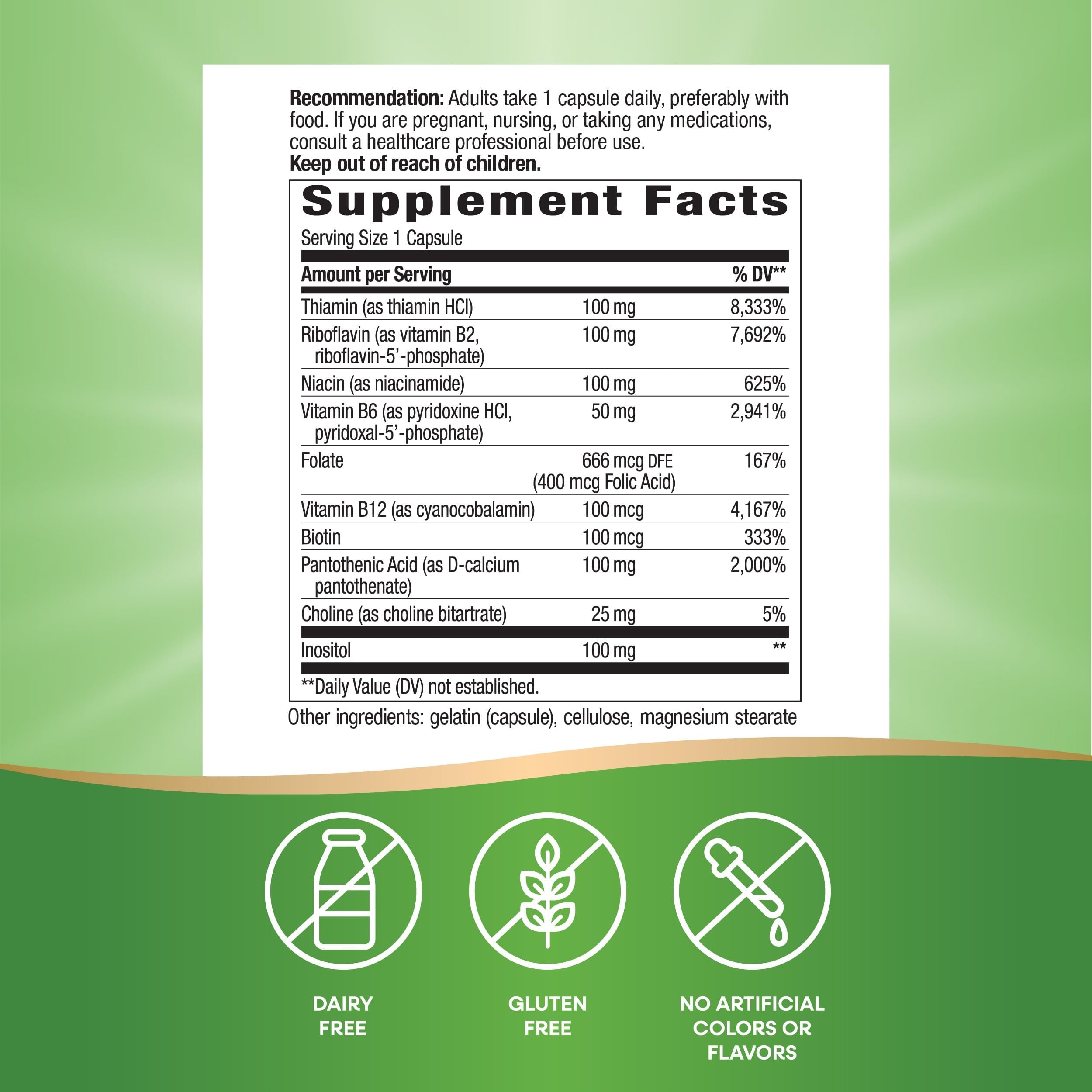 Close-up of the Nature's Way B-100 Complex label