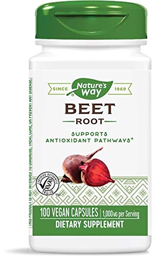 Bottle of Nature's Way Beet Root 500 mg with 100 vegetarian capsules - Pack of 3