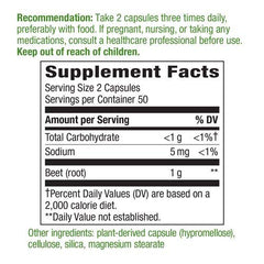 Beet Root capsules and bottle on white background