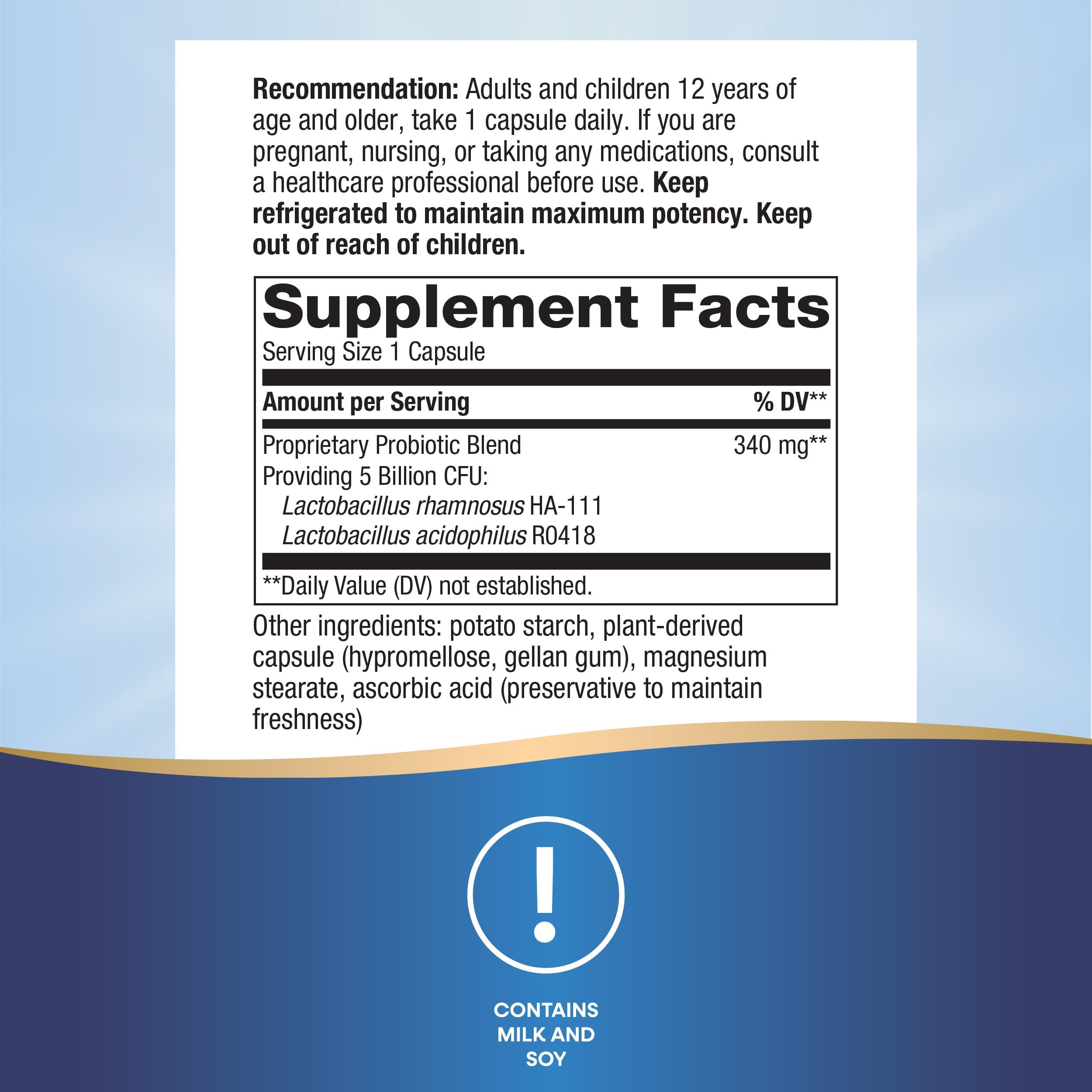 Close-up of Primadophilus Probiotic label highlighting 5 Billion CFU