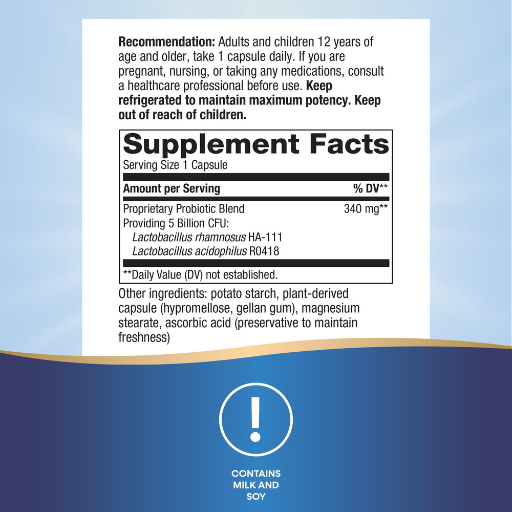 Close-up of Primadophilus Probiotic label highlighting 5 Billion CFU