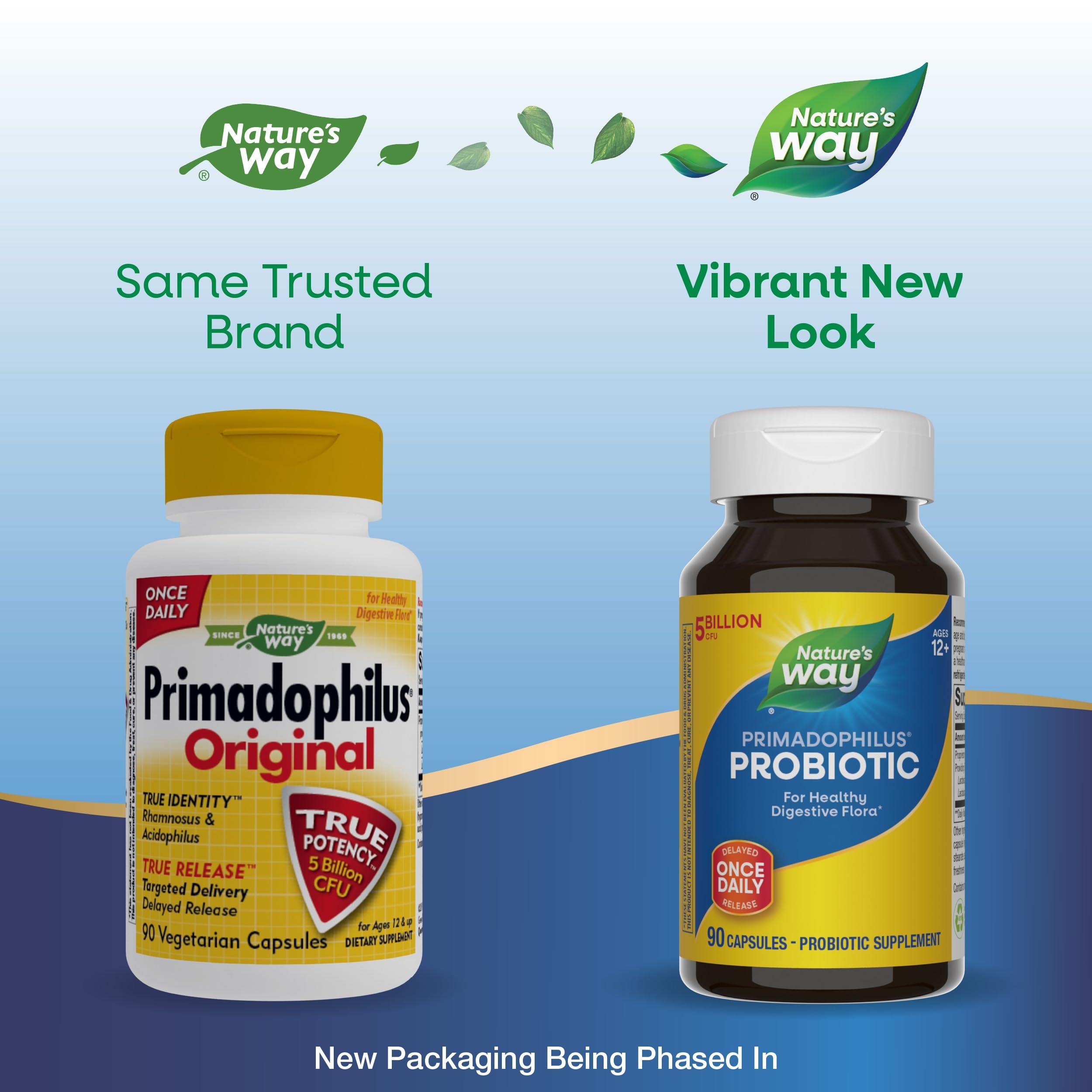 Primadophilus Probiotic bottle beside packaging showing capsules