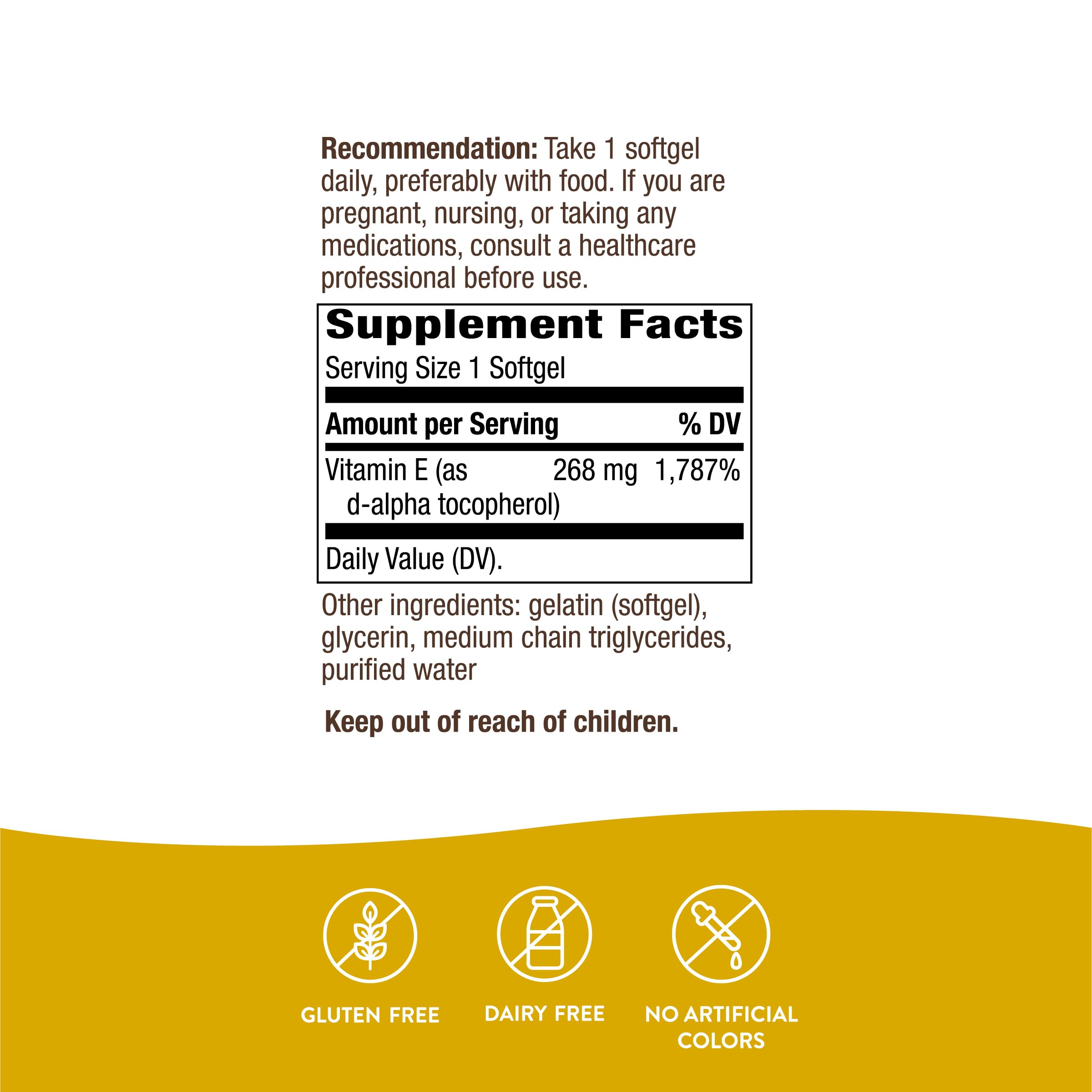 Supplement facts panel for Nature's Way Vitamin E