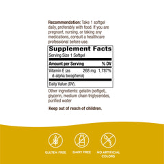 Supplement facts panel for Nature's Way Vitamin E