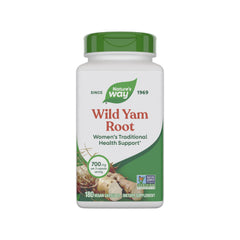 Nature's Way Wild Yam Root bottle label showing 700 mg per 2-capsule serving.