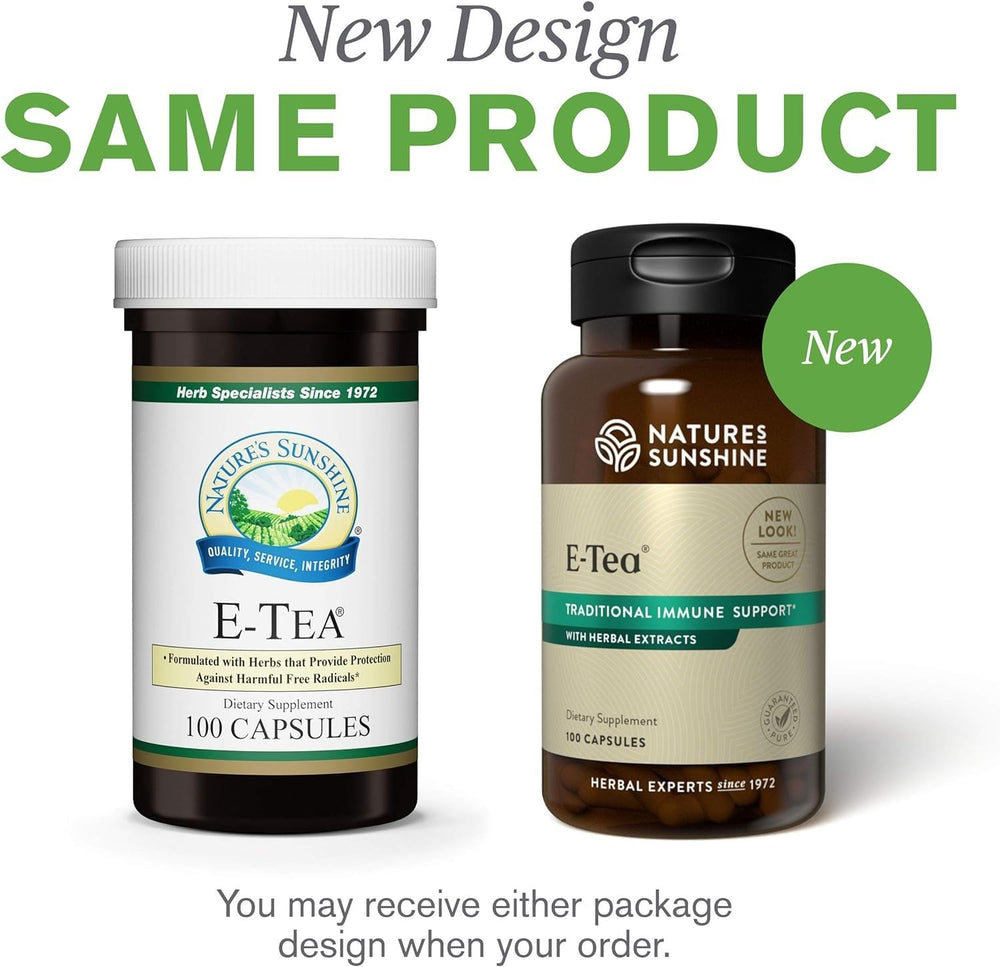 Packaging of Nature's Sunshine E-Tea Capsules