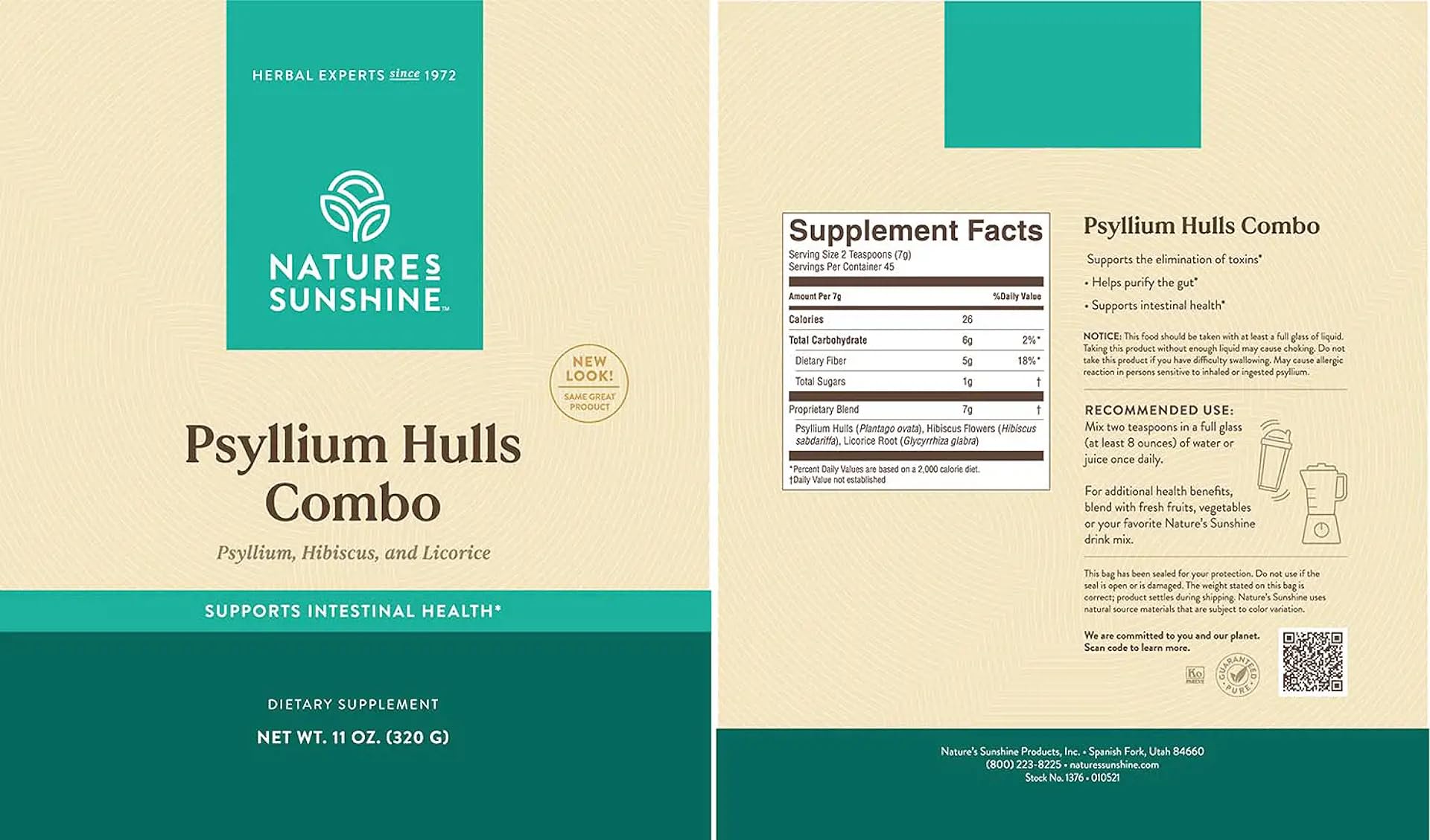 Packaging image of Nature's Sunshine Psyllium Hulls Combination 11 Oz