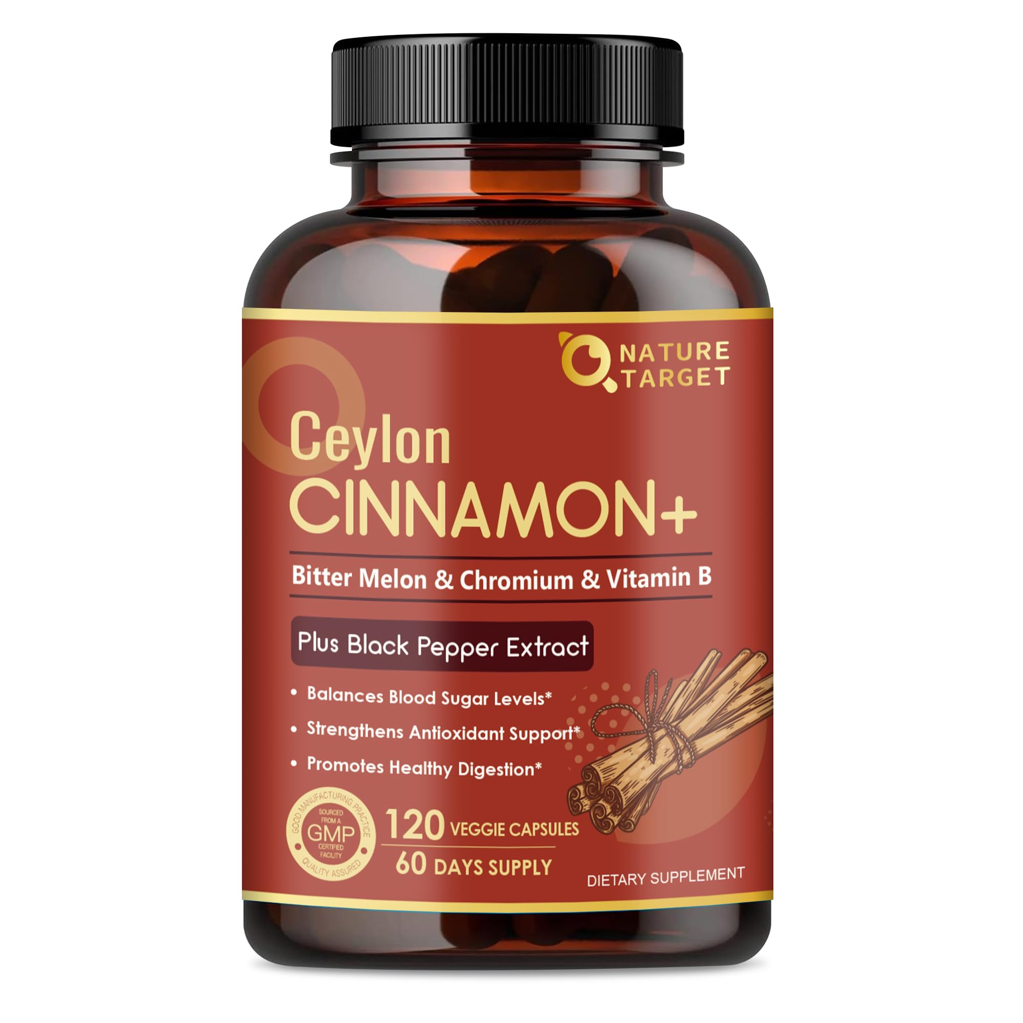 NATURE TARGET Ceylon Cinnamon Capsules bottle – front view